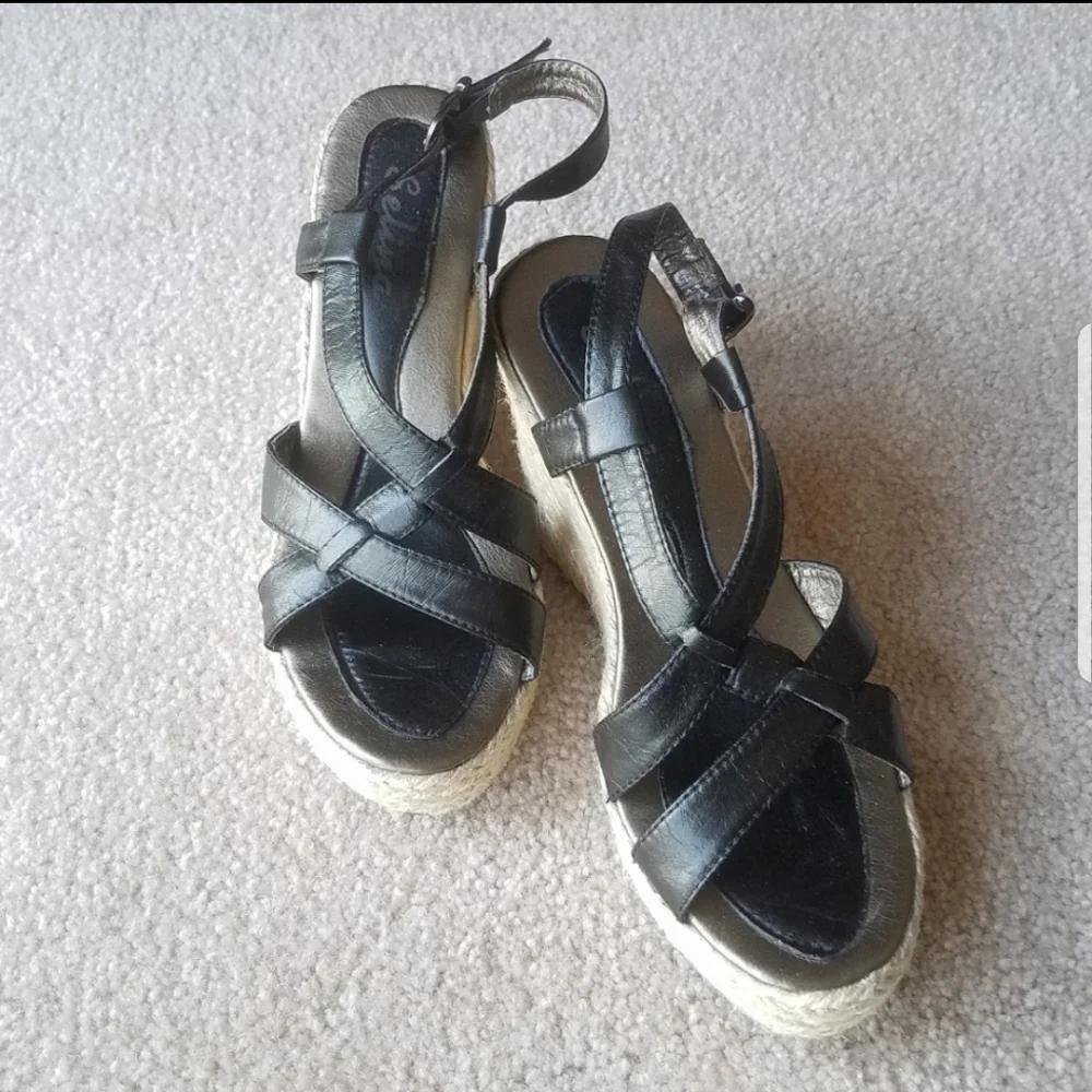 Black Espadrilles Criss Cross Wedges Sandals from Spain size 7